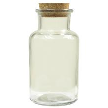 Skleněná láhev s korkovým uzávěrem, objem 250 ml.