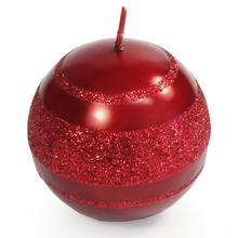 Vánoční svíčka koule v červené barvě s glitrem.