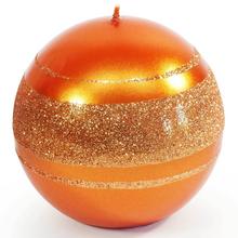 Vánoční svíčka koule s glitrem v oranžové barvě.