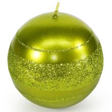 Vánoční svíčka koule v olivové barvě s glitrem.