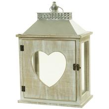 Velký lampáš ze dřeva a kovu se srdcem, šedý.