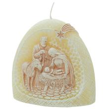 Vánoční svíčka s motivem svaté rodiny v ecru barvě.