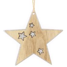 Dřevěná hvězda s glitry, přírodní barva.