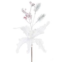 Větvička POINSETTIA BÍLÁ + Cecina zasněžovat. 30CM - FLORASYSTEM