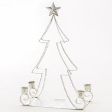 AKCE! Svícen STROMEČEK NA 4SVIEČKY STŘÍBRNÝ 35,5x24x12,5CM - FLORASYSTEM