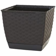 Hnědý čtvercový květináč s miskou