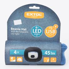Čepice s čelovým světlem, modrá, 4x LED, USB nabíjení.