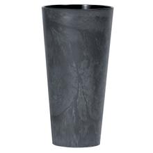Kulatý vysoký květináč v antracitové barvě.