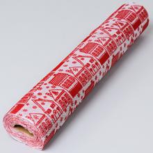 Látka s domečky v červené a bílé barvě, 36 cm široká a 5 metrů dlouhá.