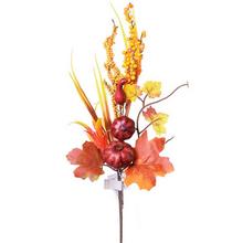 Větvička dýně s červenými a oranžovými listy, 35 cm.