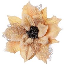 Umělá květina Poinsettia v zlaté barvě na klipu.