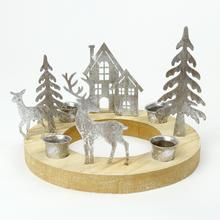 SVIETNIK ADVENT PRÍRODA DREVO/KOV STRIEB 19x19x14CM - FLORASYSTEM