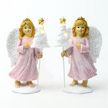 Růžový LED anděl se stromečkem