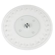 Podnos z čirého skla o průměru 30 cm.