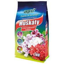 Hnojivo AGRO OM MUŠKÁT 1kg v obalu s květinami.