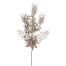 Umělé květiny s růží, zelenými listy a šampaňskými bobulemi.