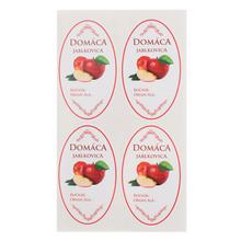 Samolepky na láhve s jablkovicí, mix červených designů.