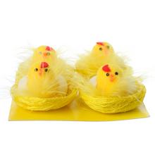 Žlutá kuřátka v hnízdě se skořápkou, sada 4 kusy.