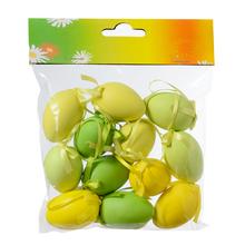 Plastová jednobarevná vajíčka v zeleno-žluté barvě, balení po 12 kusech.