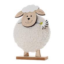 Bílá ovečka s květinou ze dřeva.