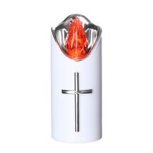 LED hrobové světlo s červeným plamenem a křížem.