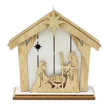 Betlém LED dřevo natur s postavami a hvězdou.