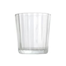 Skleněný svícen s transparentním designem, výška 6,5 cm.