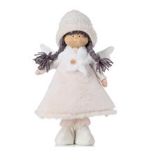 Textilní panenka s křídly a čepicí v bílé a krémové barvě.