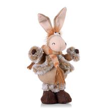 Textilní oslíček v kabátku béžové, hnědé a šedé barvy.