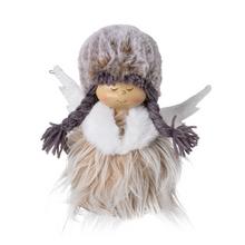 Textilní dekorace dívka s křídly a čepicí v bílé, béžové a šedé barvě.