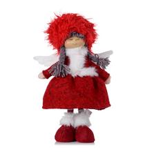 Textilní dekorace dívka s křídly a čepicí v červené a bílé barvě.