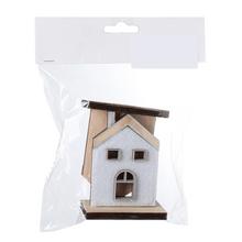 Domeček na podstavci v sáčku, šedý, z filcu.