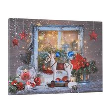 Vánoční obraz s koníkem a dekoracemi.