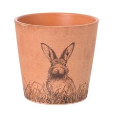 Keramický obal na květiny s motivem zajíce.