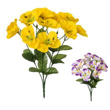 Umělé květy violky v mixu žluté a fialové barvy.