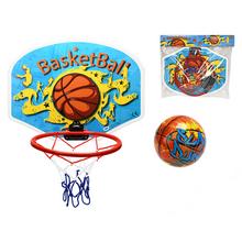 Basketbalový koš s míčem, modrý design.
