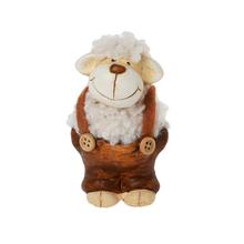 Keramická ovečka v kalhotách, bílo-hnědá barva.