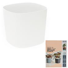Bílý čtvercový obal na květiny vyrobený z recyklovaného plastu.