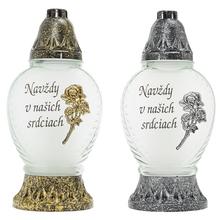 Hrobní svíčky Kahanec se vzorem s nápisem Navždy v našich srdcích.