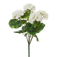 Umělá kytička zonálky v krémové barvě s listy.