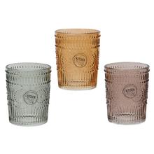 Sklenice na vodu ve třech barvách, sklo, transparentní.