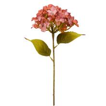 Umělá květina hortenzie v oranžové barvě s listy, výška 33 cm.