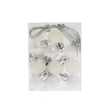 Bílé plastové vánoční koule s leskem a perlou, balení 12 kusů.