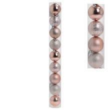 Plastové vánoční koule v bledě růžové barvě s lesklým a matným povrchem.