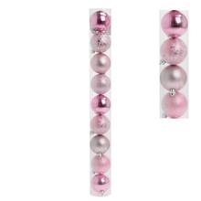 Plastové vánoční koule v bledofialové barvě s lesklým a matným povrchem.