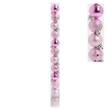 Sada plastových vánočních koulí v bledofialové barvě.