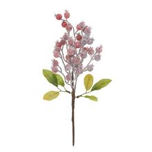 Umělá větvička červené šípky se zasněženými bobulemi a listy.