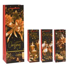 Dárková taška na víno s vánočním motivem v černé barvě.