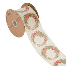 Vánoční stuha s věncem, šířka 6,3 cm, délka 10 m.