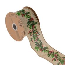 Vánoční stužka s motivem jmelí, šířka 6,3 cm, délka 10 m.